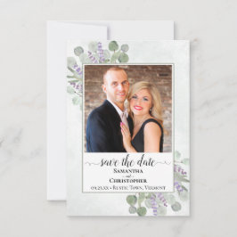 Rustic Eucalyptus & Lavender Photo Simple Bröllop Spara Datumet