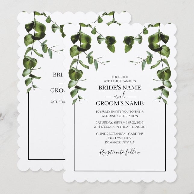 Rustic Eucalyptus Löv bröllopsinbjudningar Inbjudningar (Fram/baksida)