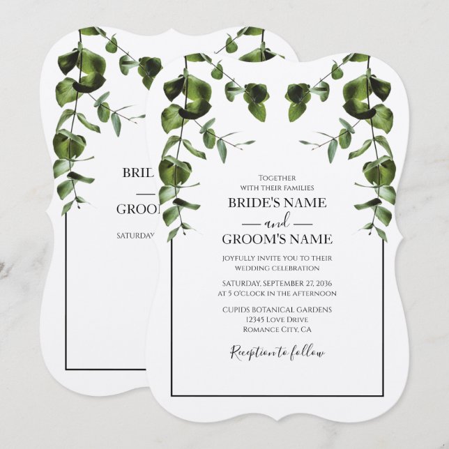Rustic Eucalyptus Löv bröllopsinbjudningar Inbjudningar (Fram/baksida)