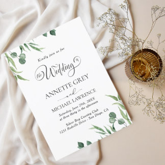 Rustic Eucalyptus Löv Greenery bröllop Invita Inbjudningar