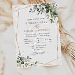 Rustic Eucalyptus Löv Greenery Guld Bröllop Inbjudningar<br><div class="desc">Den här eleganten innehåller blandade vattenfärgsgröna löv parade med ett klassserif & delikat sans font in black,  med ett monogram på baksidan. Matchande objekt är tillgängliga.</div>
