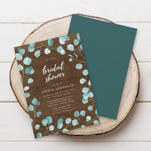 Rustic Eucalyptus och Brown Wood Möhippa Inbjudningar