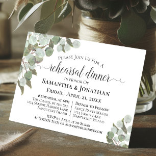 Rustic Eucalyptus och Greenery Rehearsal Dinner Inbjudningar