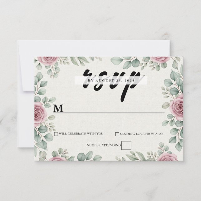 Rustic Eucalyptus och Rosa ros Bröllop OSA Card Kort (Framsida)