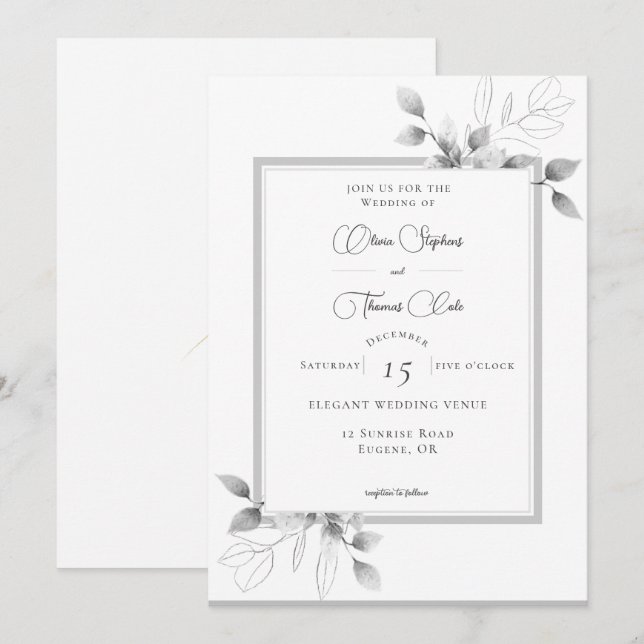 Rustic Eucalyptus Ram Calligraphy Winter Wedding Inbjudningar (Fram/baksida)