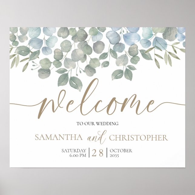 Rustic Eucalyptus Sage Green Gold Wedding Poster (Framsidan)