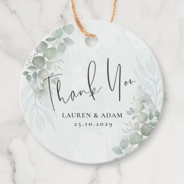 Rustic Eucalyptus Sage Grönt Bröllop Gåvor Etiketter (Framsida)