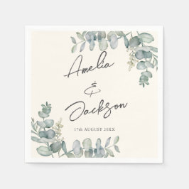 Rustic Eucalyptus Sage Grönt Bröllop Napkins Pappersservett