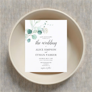 Rustic Eucalyptus Script Summer Bröllop Inbjudan Vykort