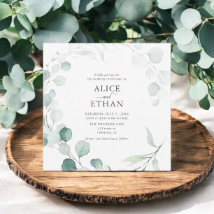 Rustic Eucalyptus Script Summer Bröllop Inbjudningar
