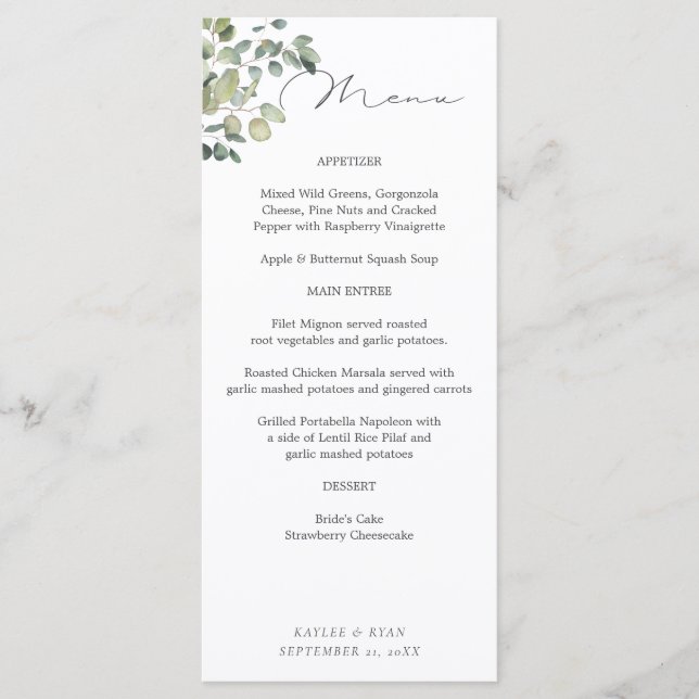 Rustic Eucalyptus Tall Menu Meny (Framsida)