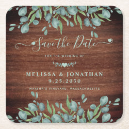 Rustic Eucalyptus Wood Bröllop spara datum Underlägg Papper Kvadrat