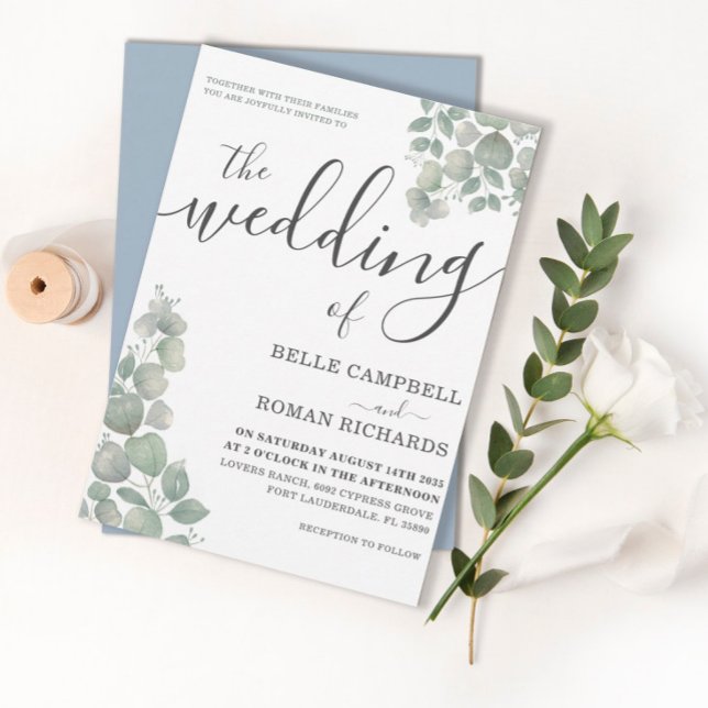 Rustic Eucalyputus Dusty Blue Wedding bjudande Inbjudningar (Skapare uppladdad)