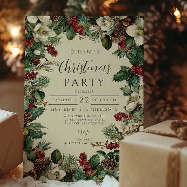 Rustic Evergreen Berry jul Party Inbjudningar (Skapare uppladdad)