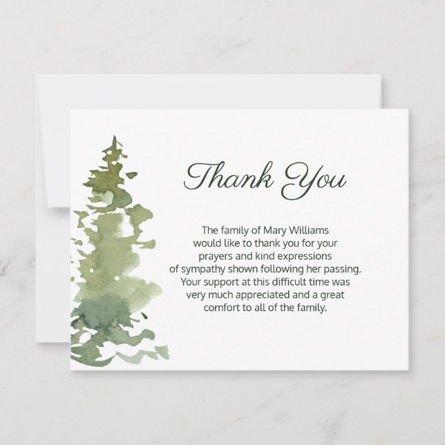 Rustic Evergreen Funeral Tackkort Card Tack Kort (Framsida)