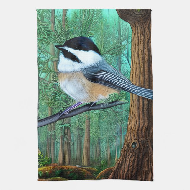 Rustic Evergreen Gräs Chickadee Kökshandduk (Vertikal)