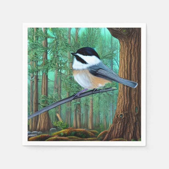 Rustic Evergreen Gräs Chickadee Pappersservett (Framsidan)