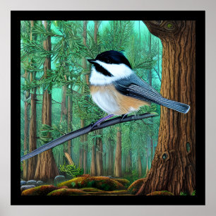 Rustic Evergreen Gräs Chickadee Poster