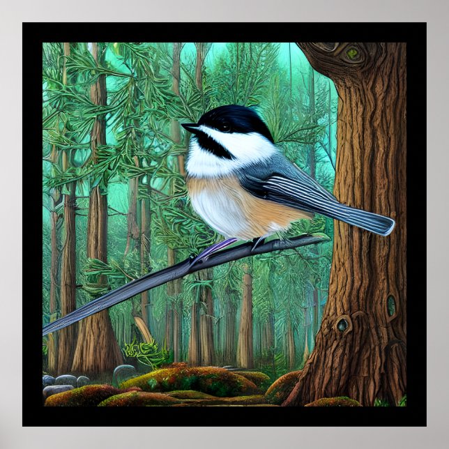 Rustic Evergreen Gräs Chickadee Poster (Framsidan)