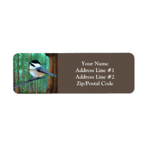 Rustic Evergreen Gräs Chickadee Returadress Etikett