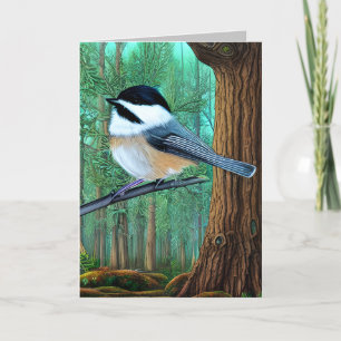 Rustic Evergreen Gräs Chickadee Tack Kort