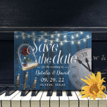 Rustic Fairytale Bröllop marinbarn Spara datumet Meddelande Vykort<br><div class="desc">Rustic Navy Blue Barn Wood Candelabra & Clock Fairytale Bröllop spara datum meddelanden om uppsägningar.</div>
