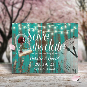 Rustic Fairytale Bröllop Teal Barn Spara datum Meddelande Vykort