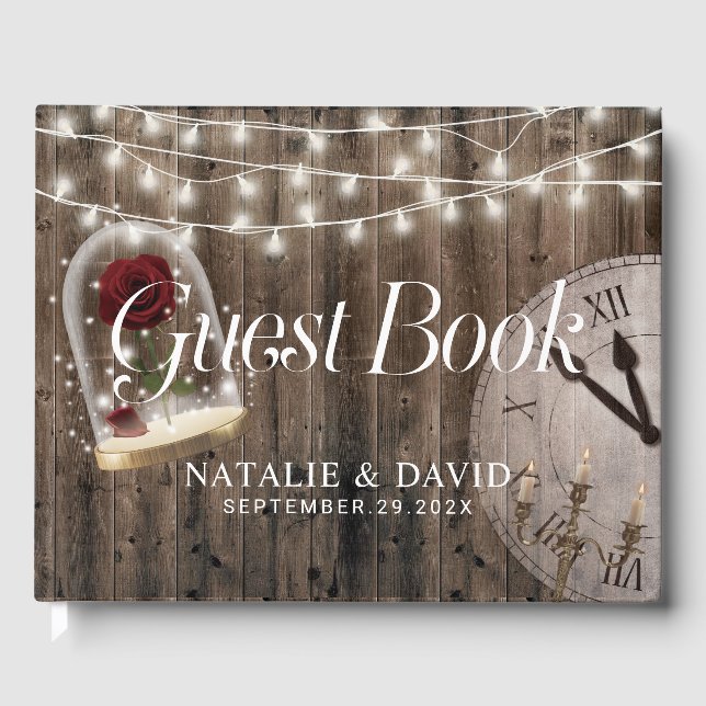 Rustic Fairytale Ro Glass Dome Bröllop Gästböcker (Framsida)