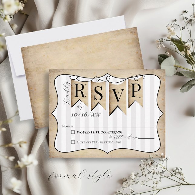 Rustic Faith Hope Kärlek Christian Bröllop OSA Car Kort (Cute formal rustic vintage Christian banner striped wedding invitation RSVP enclosure card)