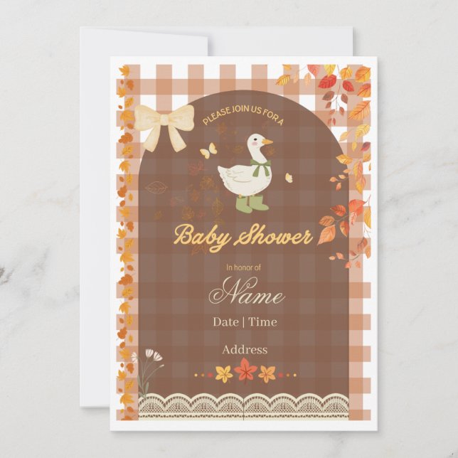 Rustic Fall Anka | Country Gingham & Höstlöv Inbjudningar (Framsida)
