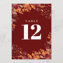 Rustic Fall Autumn Floral Burgundy Table Number Inbjudningar