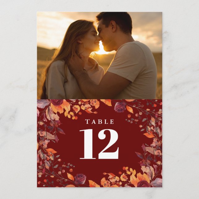 Rustic Fall Autumn Floral Photo Table Number Inbjudningar (Framsida)