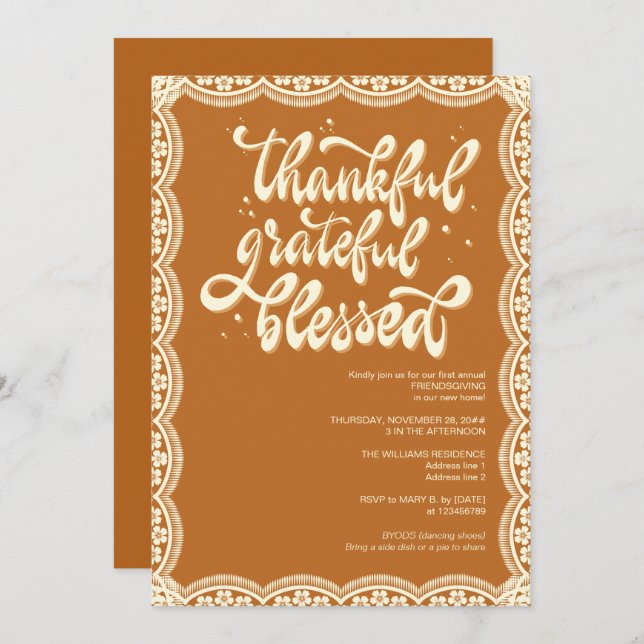 Rustic Fall Autumn Friendsgiving Terracotta Inbjudningar (Fram/baksida)