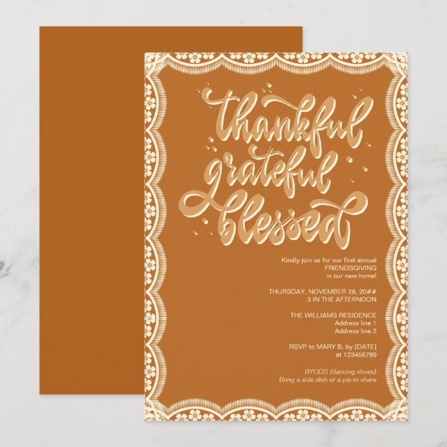 Rustic Fall Autumn Friendsgiving Terracotta Inbjudningar (Fram/baksida)