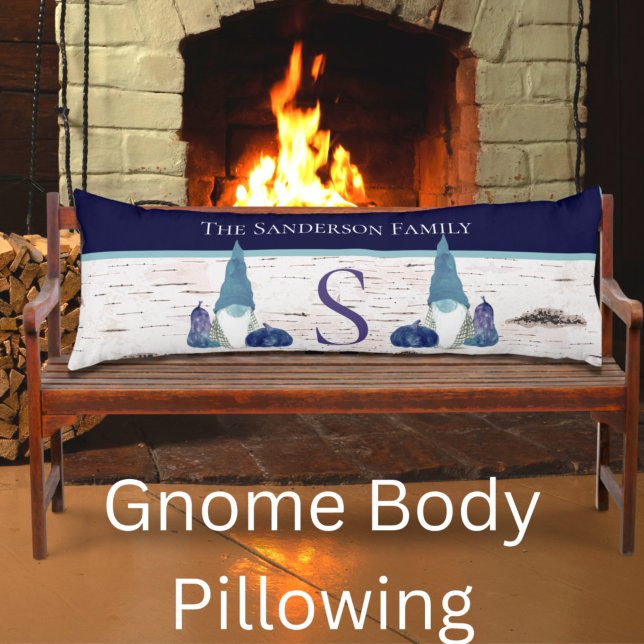 Rustic Fall Autumn Gnome Navy Dusty Blue pumpkins Kroppskudde (Skapare uppladdad)