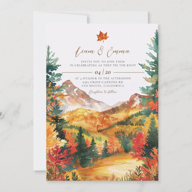Rustic Fall Autumn Landscape Wedding Invitation Inbjudningar (Framsida)
