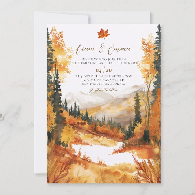 Rustic Fall Autumn Landscape Wedding Invitation Inbjudningar (Framsida)