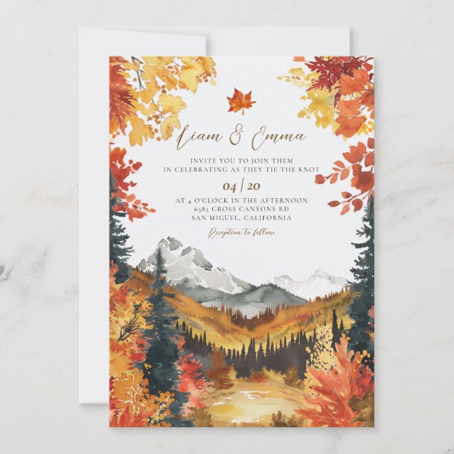 Rustic Fall Autumn Landscape Wedding Invitation Inbjudningar (Framsida)