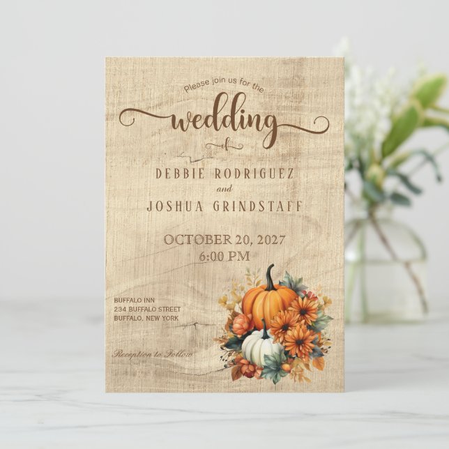 Rustic Fall Autumn Pumpkin Wedding-inbjudan Inbjudningar (Stående Fram)