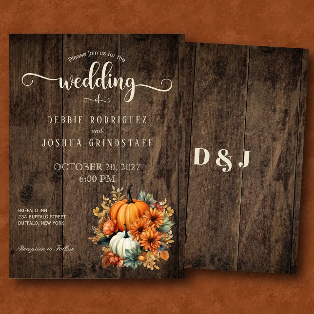 Rustic Fall Autumn Pumpkin Wedding-inbjudan Inbjudningar (Skapare uppladdad)