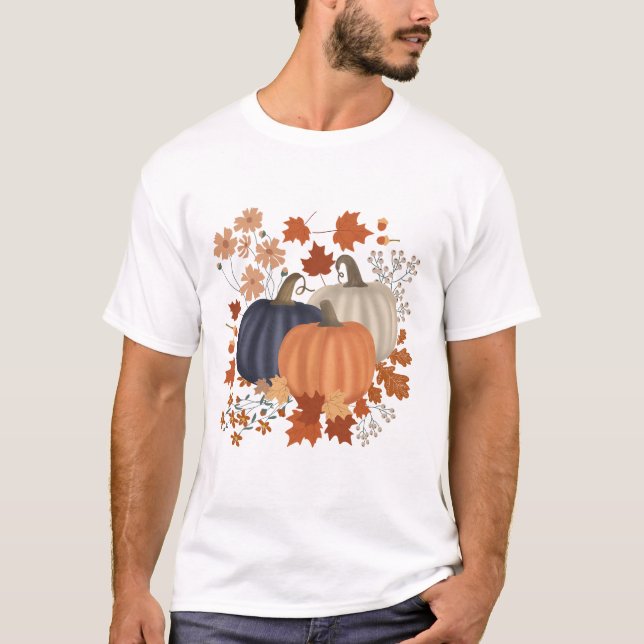Rustic Fall Autumn Pumpkins Wildblommor Löv T Shirt (Framsida)