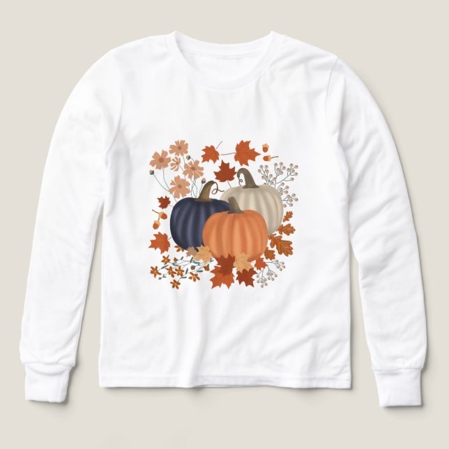 Rustic Fall Autumn Pumpkins Wildblommor Löv T Shirt (Design framsida)