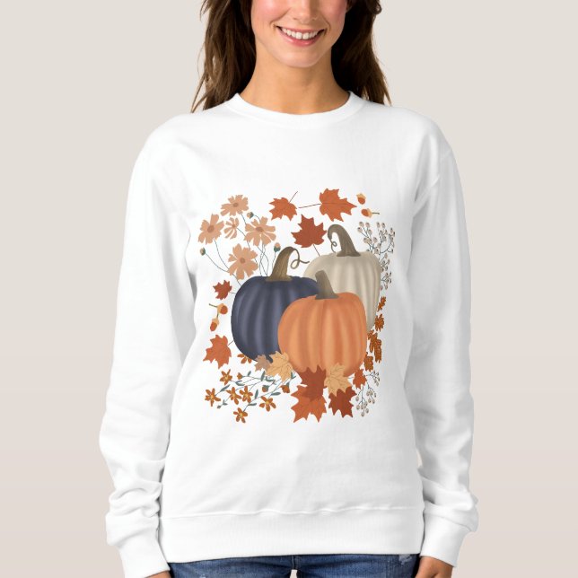 Rustic Fall Autumn Pumpkins Wildblommor Löv T Shirt (Framsida)