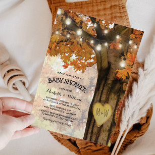 Rustic Fall Autumn Träd Backyard Baby Shower Inbjudningar