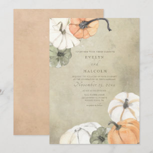 Rustic Fall Autumn White, Orange Pumpkins Bröllop Inbjudningar