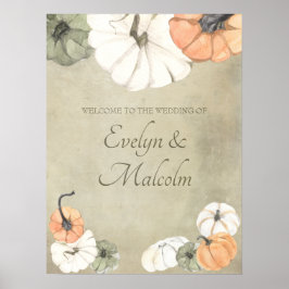 Rustic Fall Autumn White, Orange Pumpkins Bröllop Poster