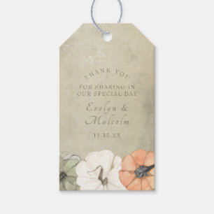 Rustic Fall Autumn White, Orange Pumpkins Bröllop Presentetikett
