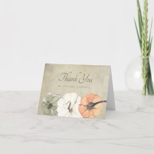 Rustic Fall Autumn White Orange Pumpkins Tack Kort (Framsida)