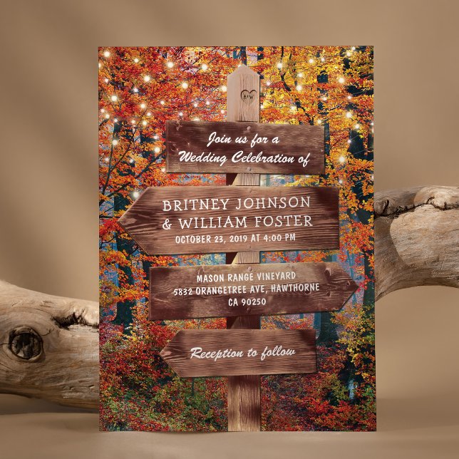 Rustic Fall Autumn Woodland String Ljus Bröllop Inbjudningar (Skapare uppladdad)