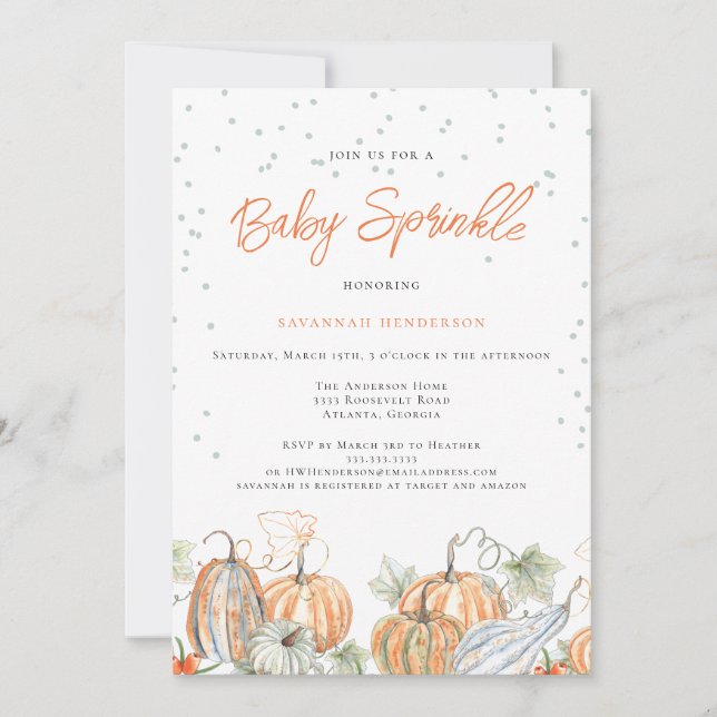 Rustic Fall Baby Shower Sprinkle Pumpkin Inbjudningar (Framsida)